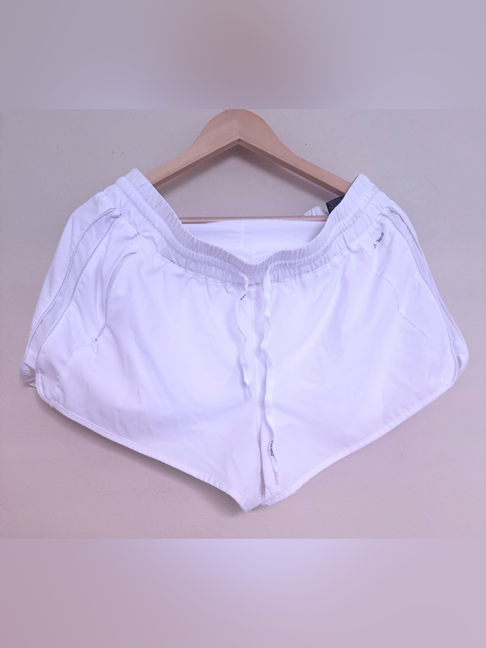 White Elastic Waist Running Shorts with Biker Short Size Large